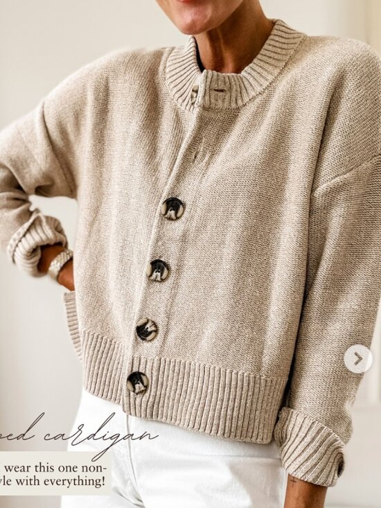 Quince Sweaters - Quince Women's Beige 100% Organic Cotton Button-Front Knit Cropped Cardigan Sz L
